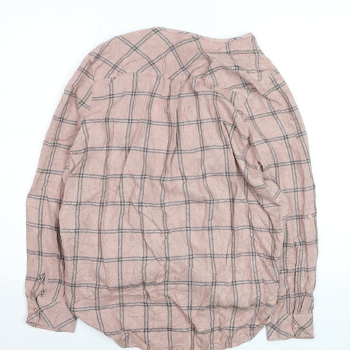 Next Women's Pink Check Wrap Blouse Size 14 Long Sleeve V-Neck