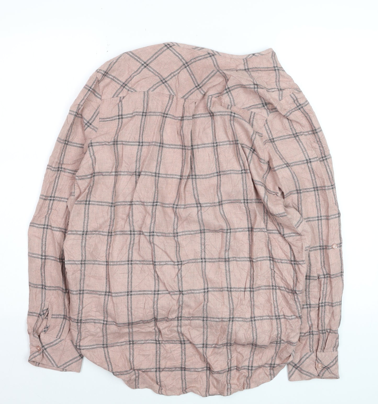Next Women's Pink Check Wrap Blouse Size 14 Long Sleeve V-Neck