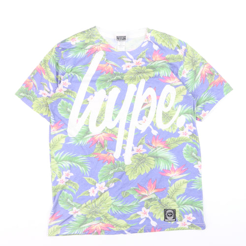 Hype Men's Blue Tropical Floral Graphic T-Shirt Size L