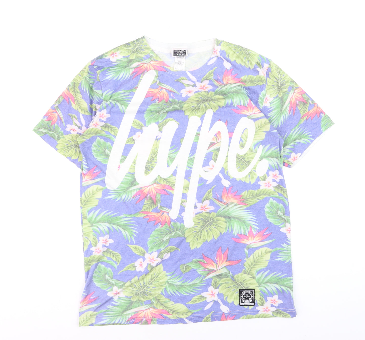 Hype Men's Blue Tropical Floral Graphic T-Shirt Size L