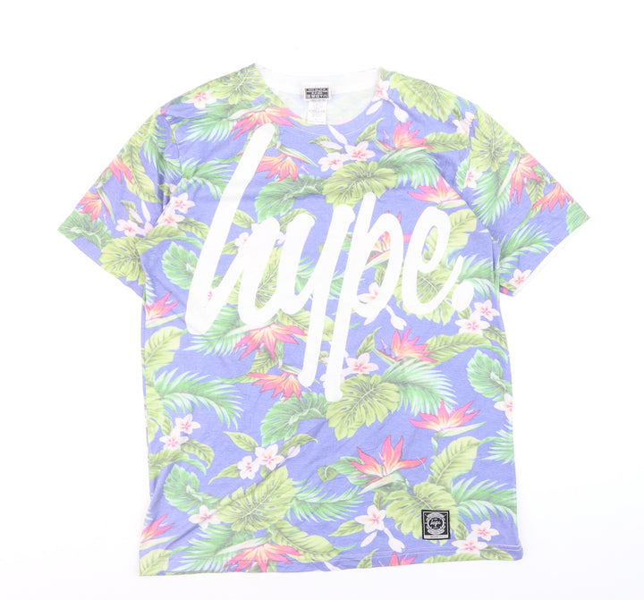 Hype Men's Blue Tropical Floral Graphic T-Shirt Size L