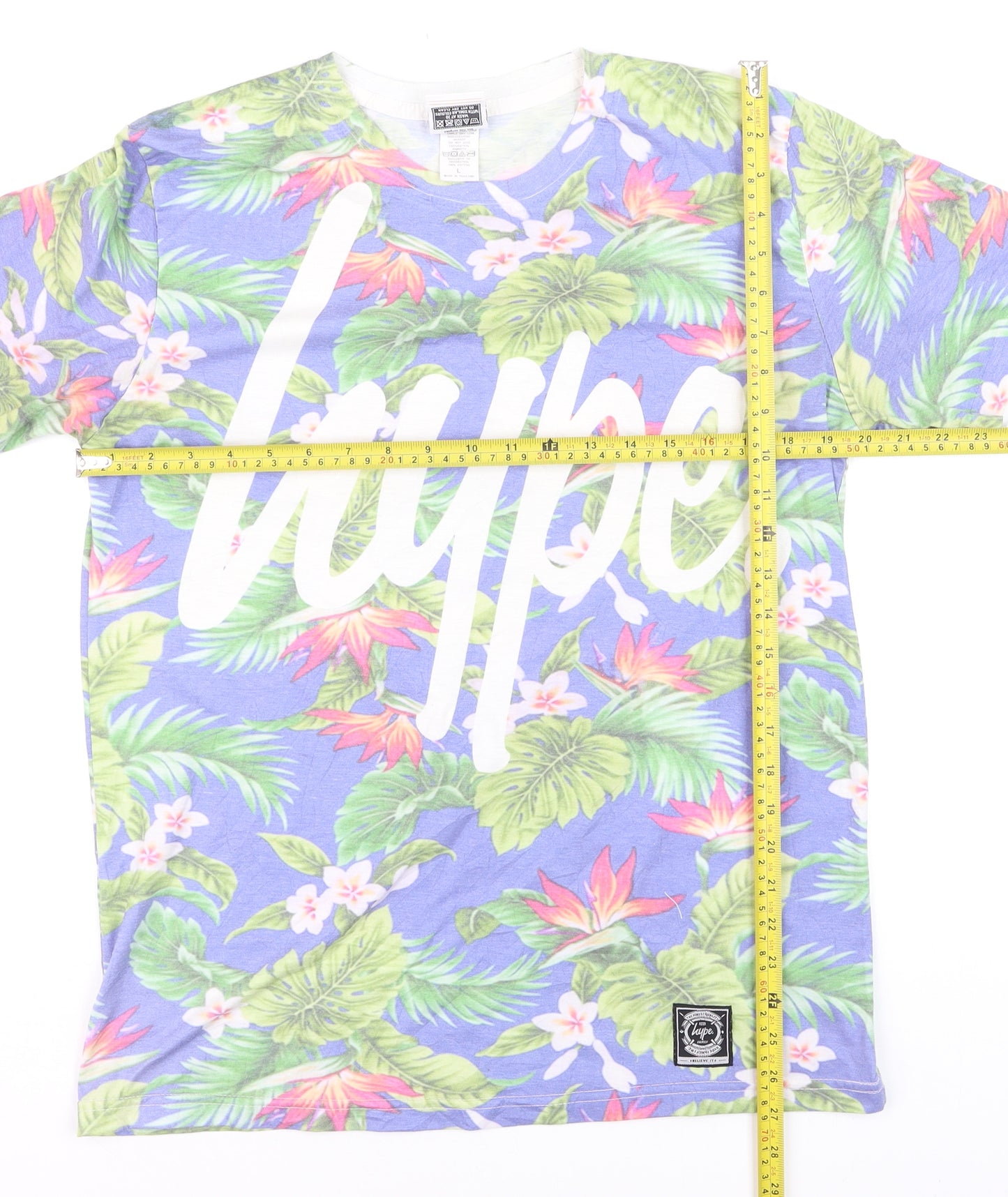 Hype Men's Blue Tropical Floral Graphic T-Shirt Size L