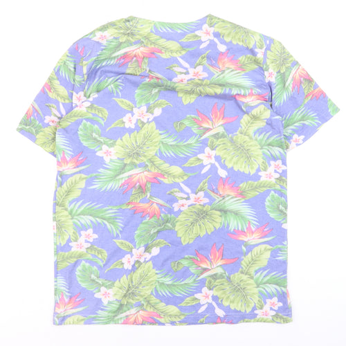 Hype Men's Blue Tropical Floral Graphic T-Shirt Size L