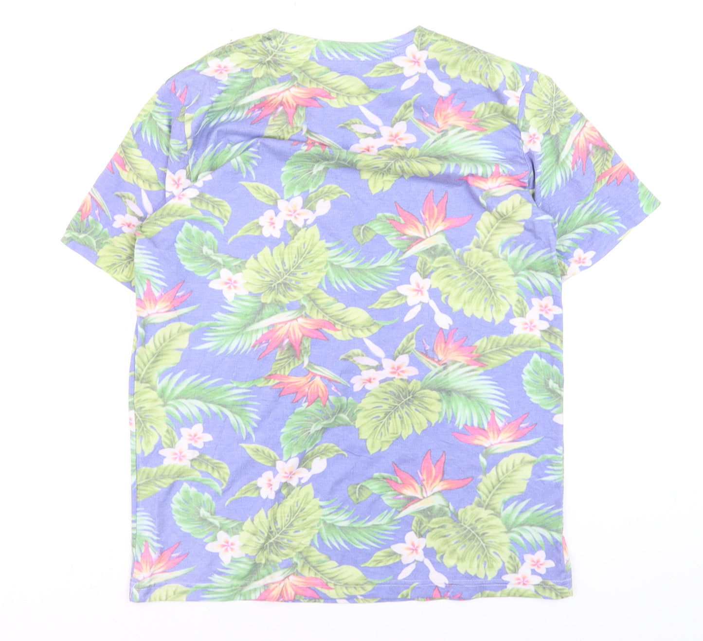 Hype Men's Blue Tropical Floral Graphic T-Shirt Size L