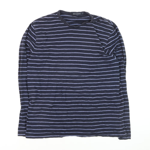 French Connection Men's Blue Striped Long Sleeve Cotton Top Size L