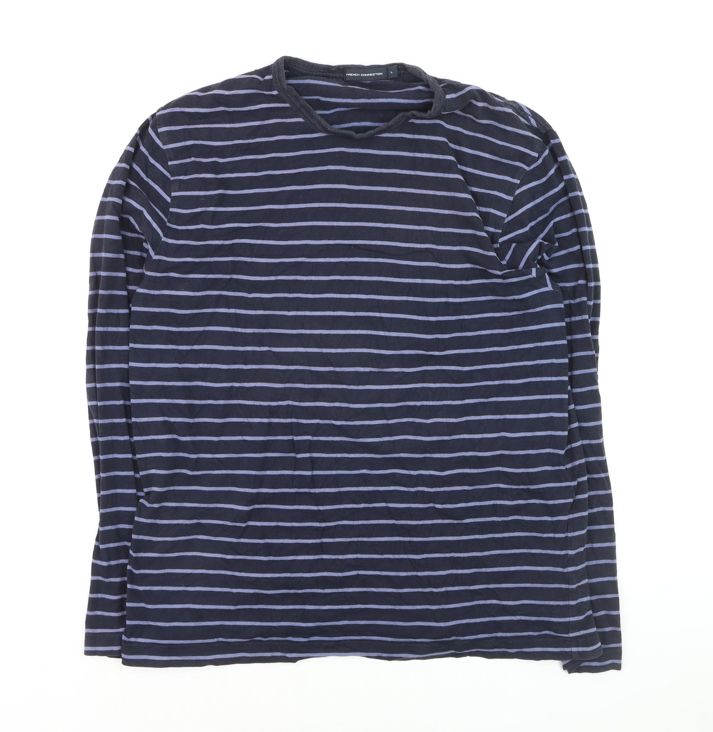 French Connection Men's Blue Striped Long Sleeve Cotton Top Size L