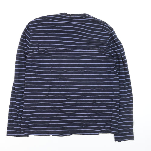 French Connection Men's Blue Striped Long Sleeve Cotton Top Size L