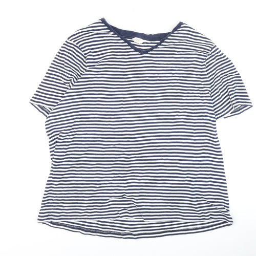 Cotton Traders Men's Blue Striped V-Neck Short Sleeve T-Shirt 2XL