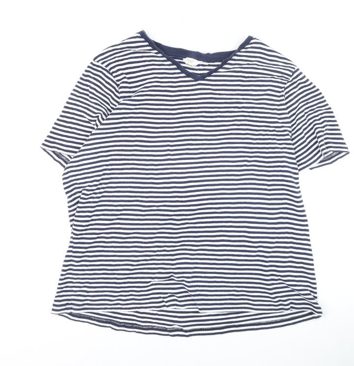Cotton Traders Men's Blue Striped V-Neck Short Sleeve T-Shirt 2XL