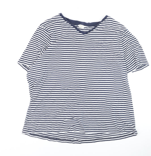 Cotton Traders Men's Blue Striped V-Neck Short Sleeve T-Shirt 2XL