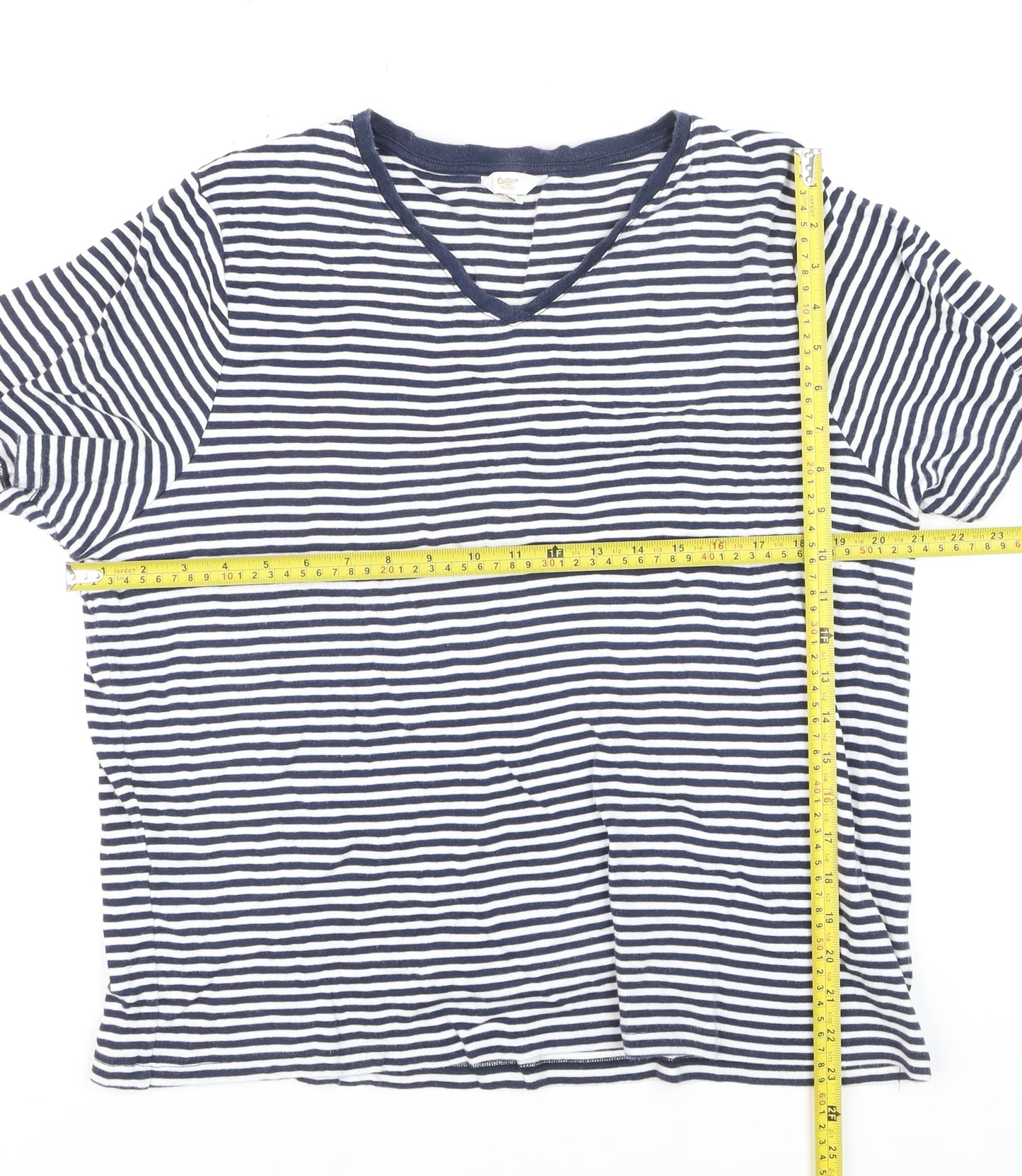 Cotton Traders Men's Blue Striped V-Neck Short Sleeve T-Shirt 2XL