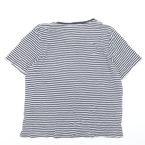 Cotton Traders Men's Blue Striped V-Neck Short Sleeve T-Shirt 2XL