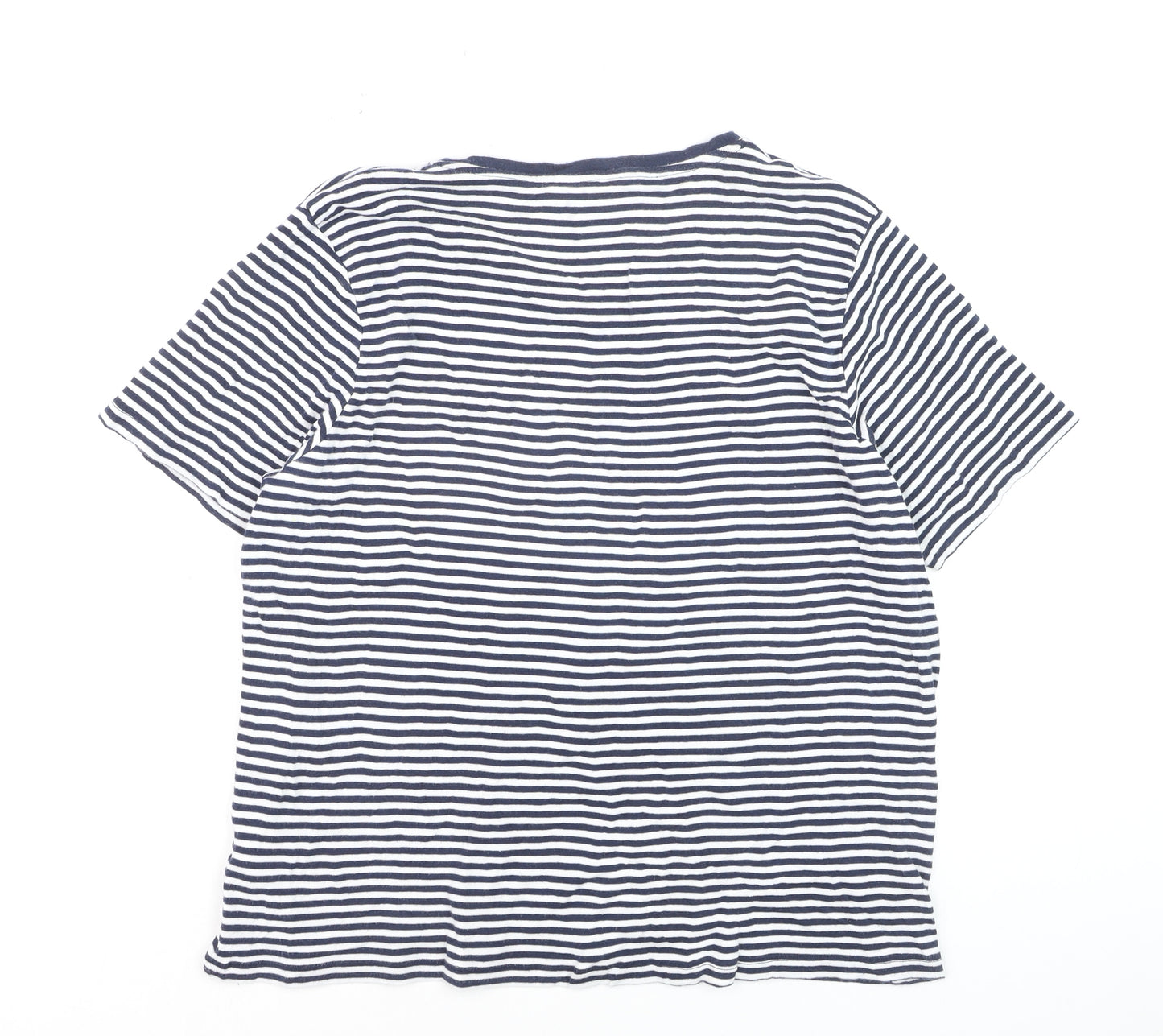 Cotton Traders Men's Blue Striped V-Neck Short Sleeve T-Shirt 2XL