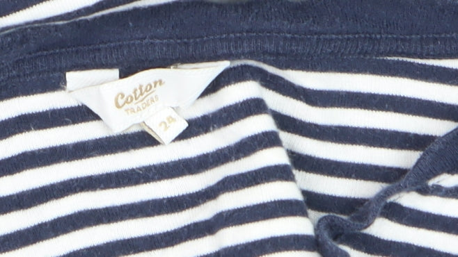 Cotton Traders Men's Blue Striped V-Neck Short Sleeve T-Shirt 2XL