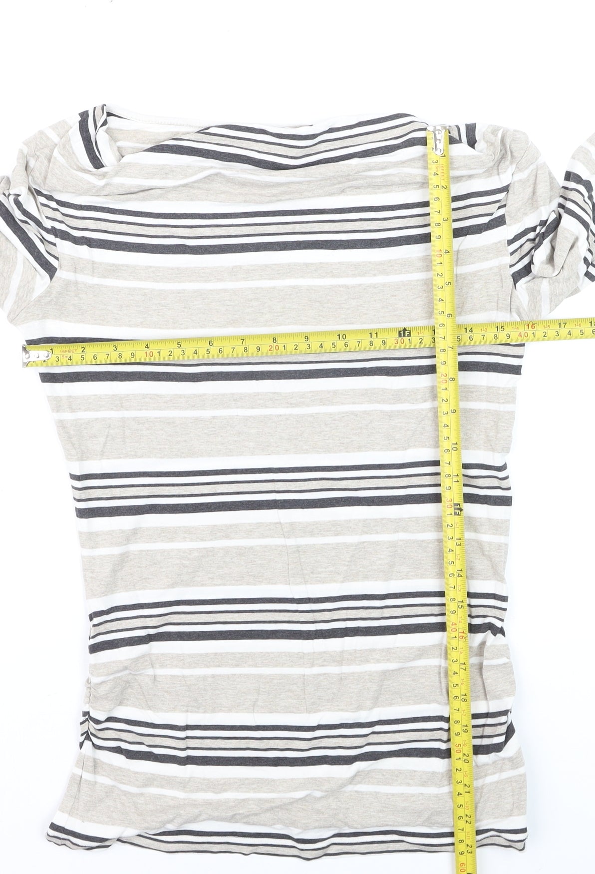 Mint Velvet Womens Beige Striped Long Sleeve Boat Neck Top Size 10