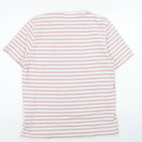 Folk Men's Pink White Striped Cotton Crew Neck T-Shirt Size L