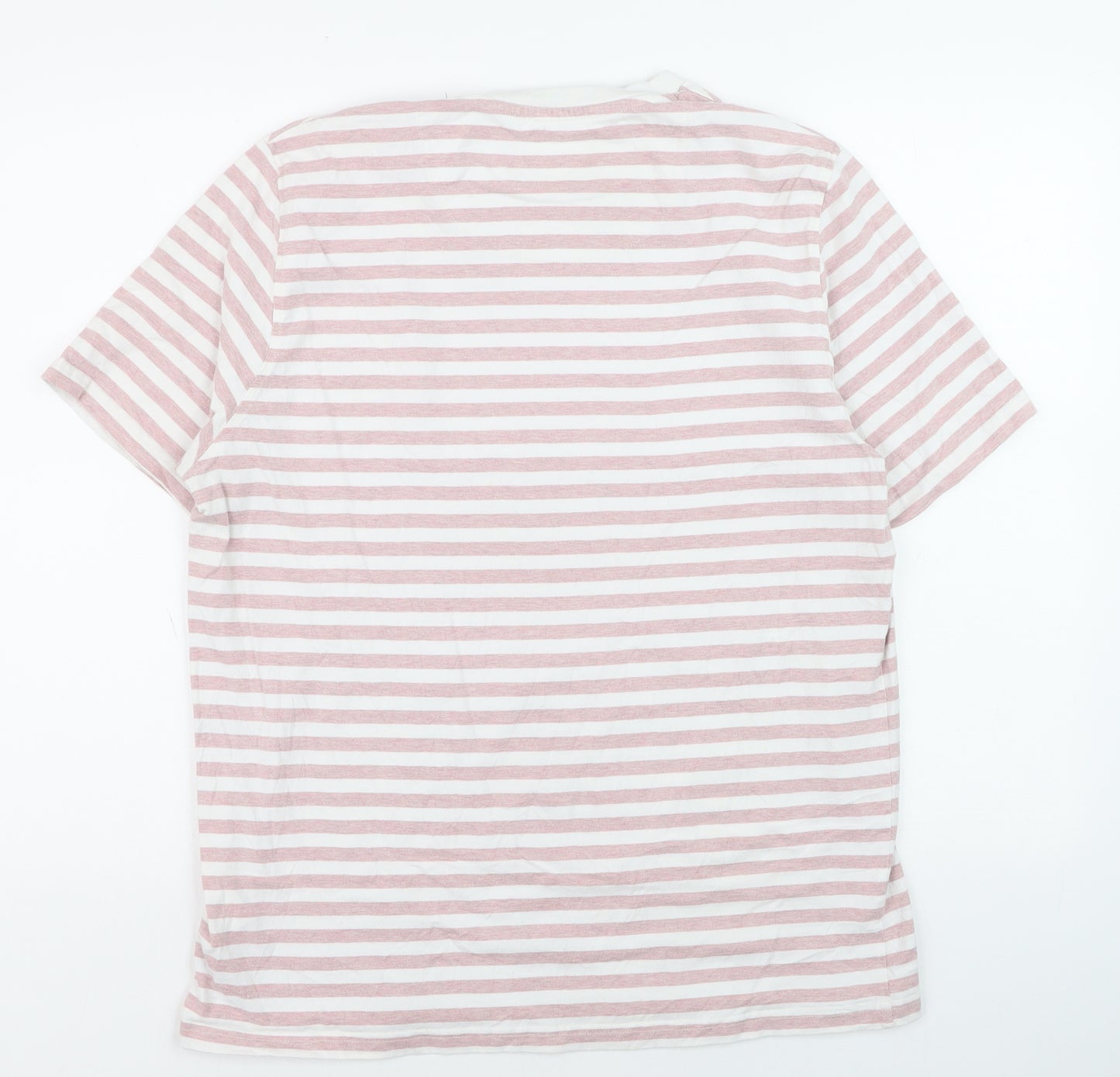 Folk Men's Pink White Striped Cotton Crew Neck T-Shirt Size L