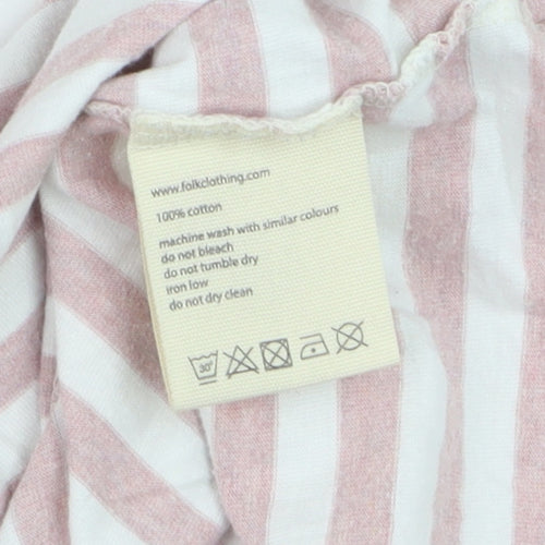 Folk Men's Pink White Striped Cotton Crew Neck T-Shirt Size L