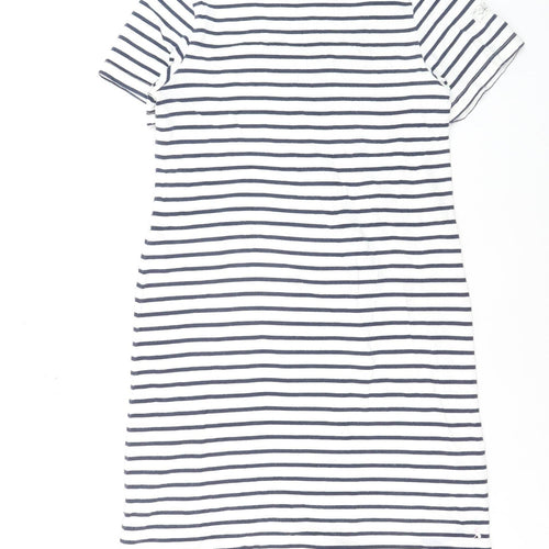 Joules Women White Navy Striped Cotton T-Shirt Dress Size 12