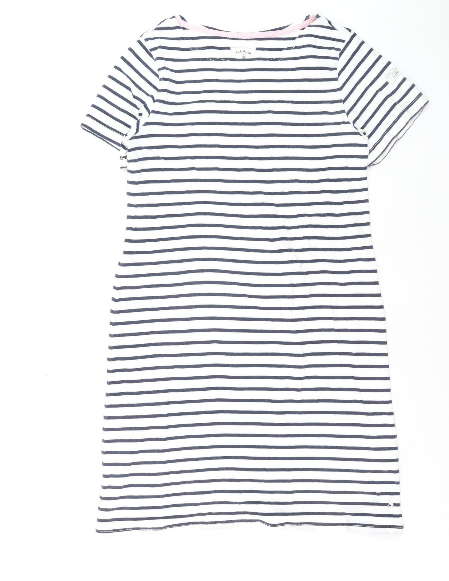 Joules Women White Navy Striped Cotton T-Shirt Dress Size 12