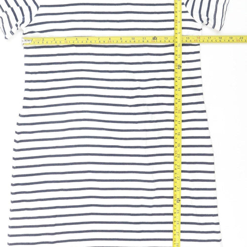 Joules Women White Navy Striped Cotton T-Shirt Dress Size 12