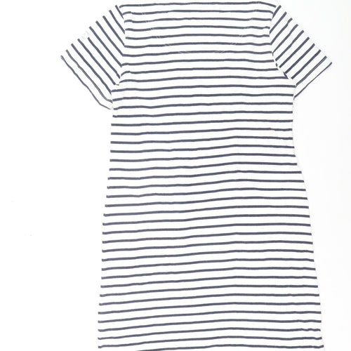 Joules Women White Navy Striped Cotton T-Shirt Dress Size 12