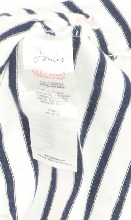 Joules Women White Navy Striped Cotton T-Shirt Dress Size 12