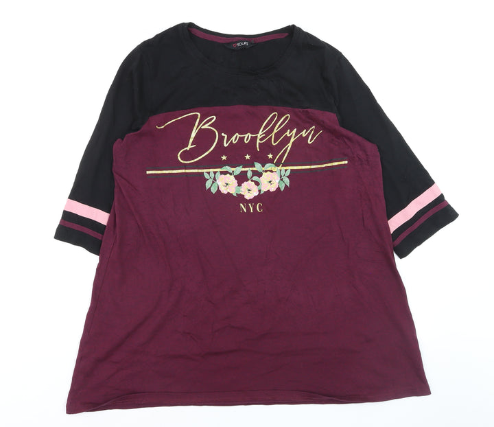 Yours Womens Multicoloured Size 18 3/4 Sleeve Brooklyn Print T-Shirt