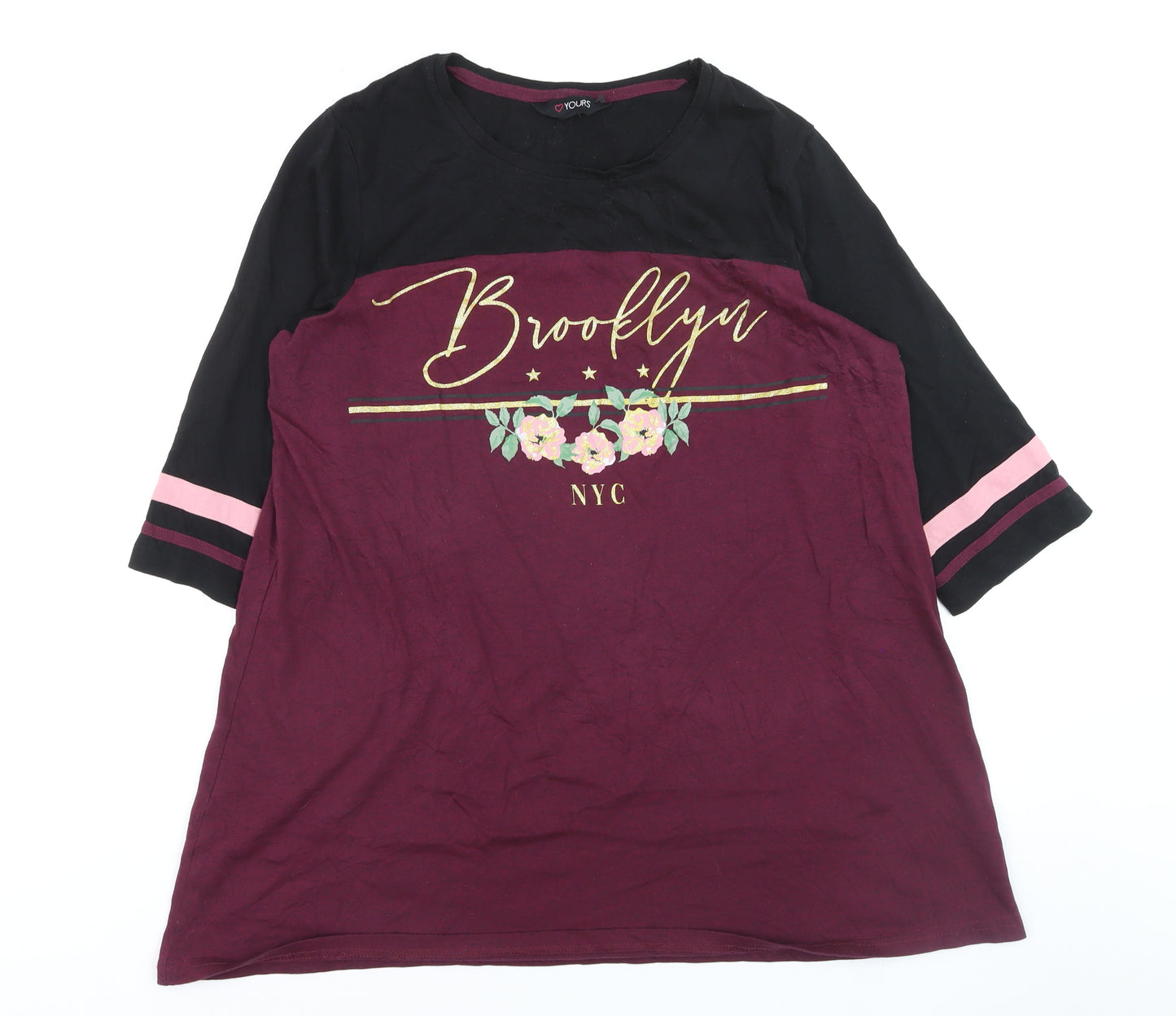 Yours Womens Multicoloured Size 18 3/4 Sleeve Brooklyn Print T-Shirt