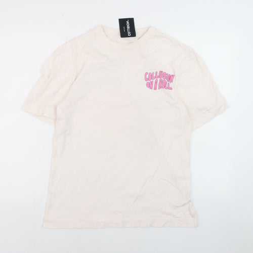 Collusion Women’s Ivory Graphic Print Cotton T-Shirt XS