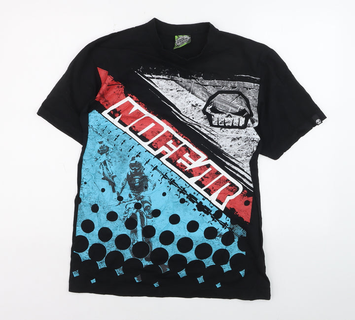 No Fear Men's Black Graphic Skull Motocross T-Shirt Size L
