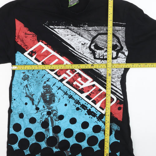 No Fear Men's Black Graphic Skull Motocross T-Shirt Size L