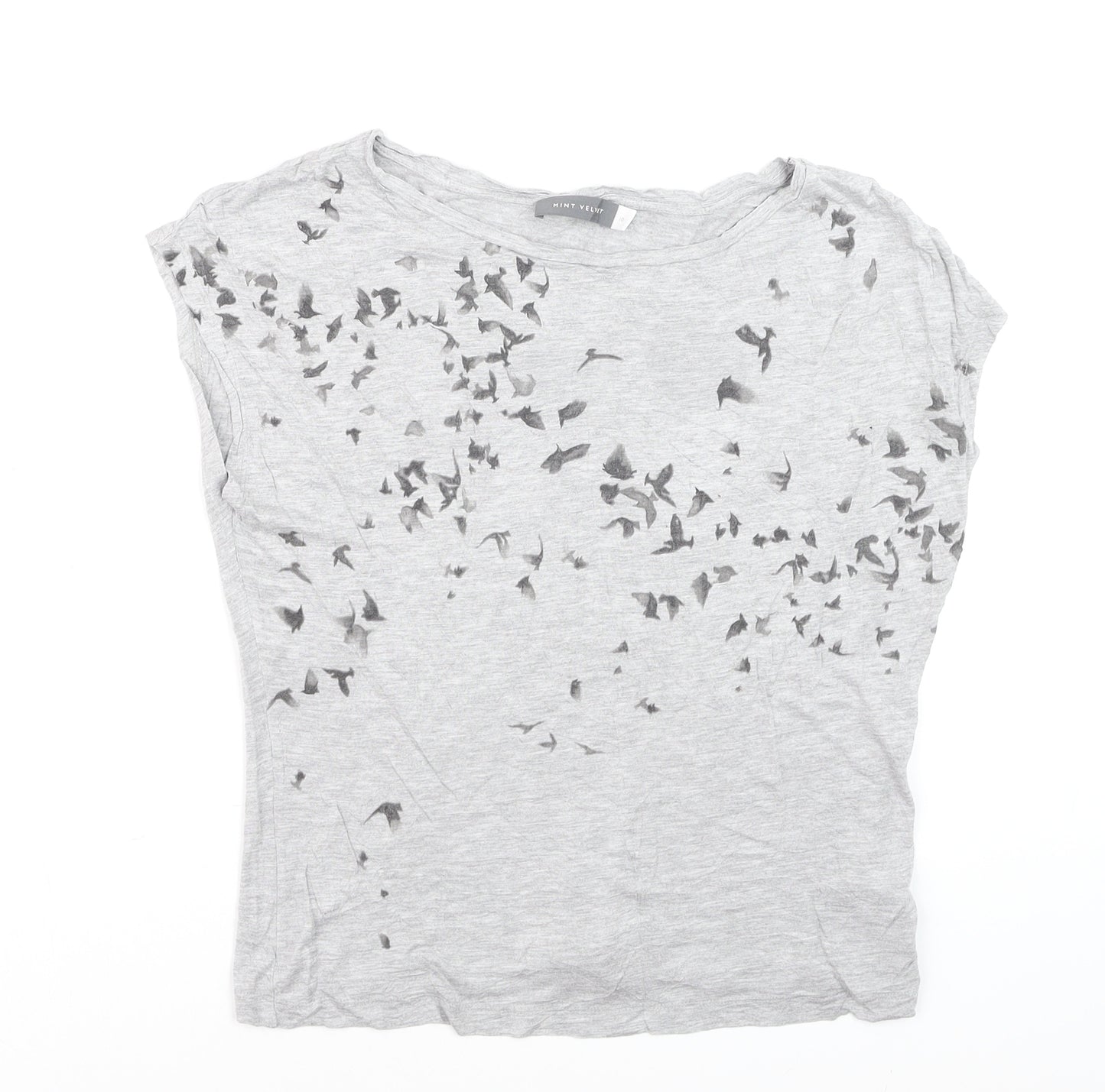 Mint Velvet Women's Grey Bird Print Viscose T-Shirt Size 10