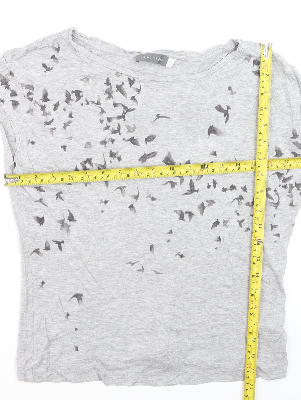 Mint Velvet Women's Grey Bird Print Viscose T-Shirt Size 10