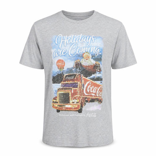 Front view of Primark Men’s Grey Coca-Cola Christmas Santa T-Shirt, size L