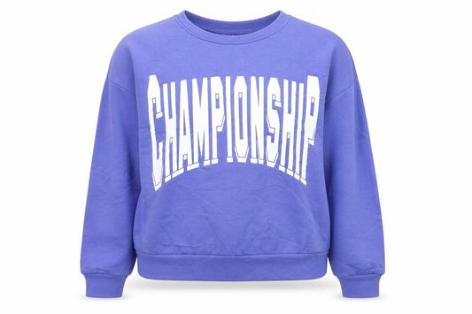 Front view of FB Sister women’s blue championship graphic pullover sweatshirt xl