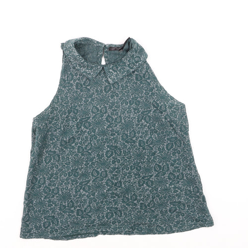 Topshop Petite Women’s Green Floral Collared Sleeveless Blouse UK 8