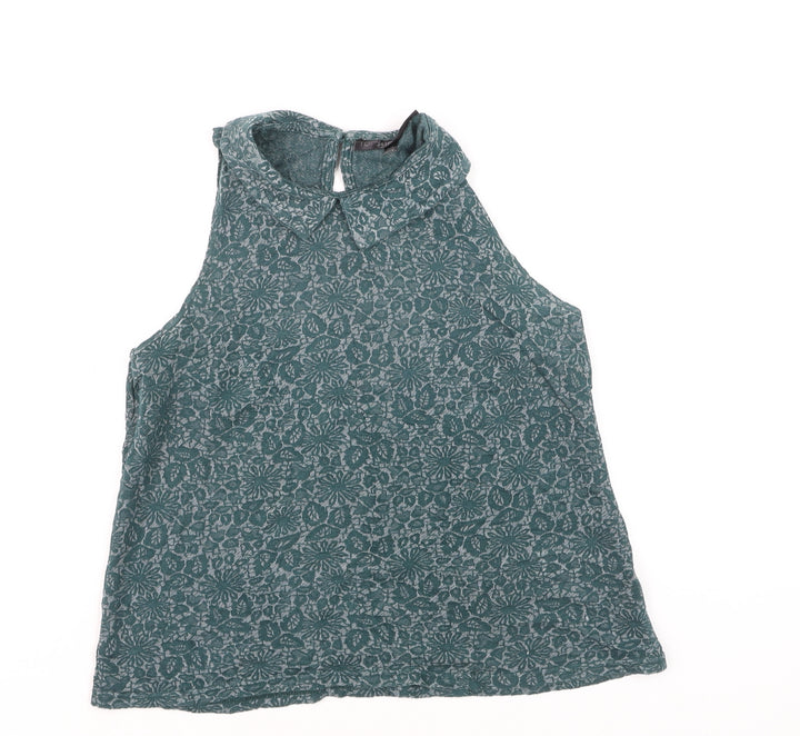 Topshop Petite Women’s Green Floral Collared Sleeveless Blouse UK 8