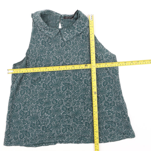Topshop Petite Women’s Green Floral Collared Sleeveless Blouse UK 8