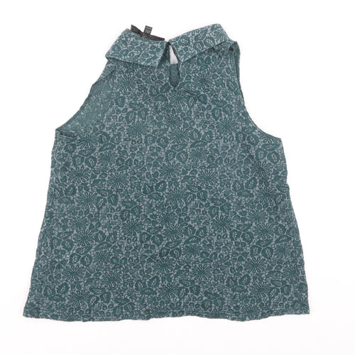 Topshop Petite Women’s Green Floral Collared Sleeveless Blouse UK 8