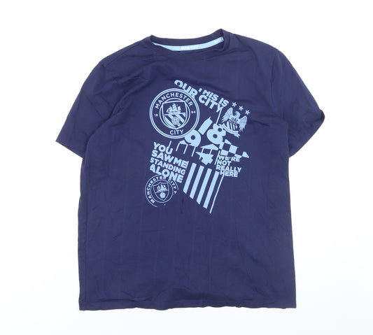 Manchester City Men's Navy Blue Graphic Short Sleeve T-Shirt L