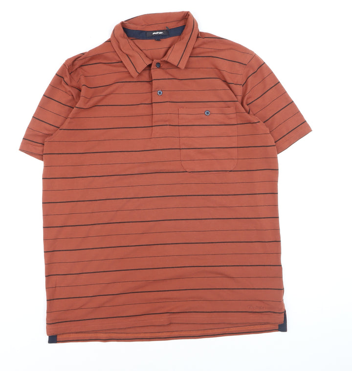 Rohan Men’s Brown Striped Short Sleeve Polo Shirt M