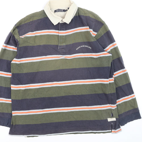 Maine New England Men's Multicoloured XL Striped Long Sleeve Polo Shirt