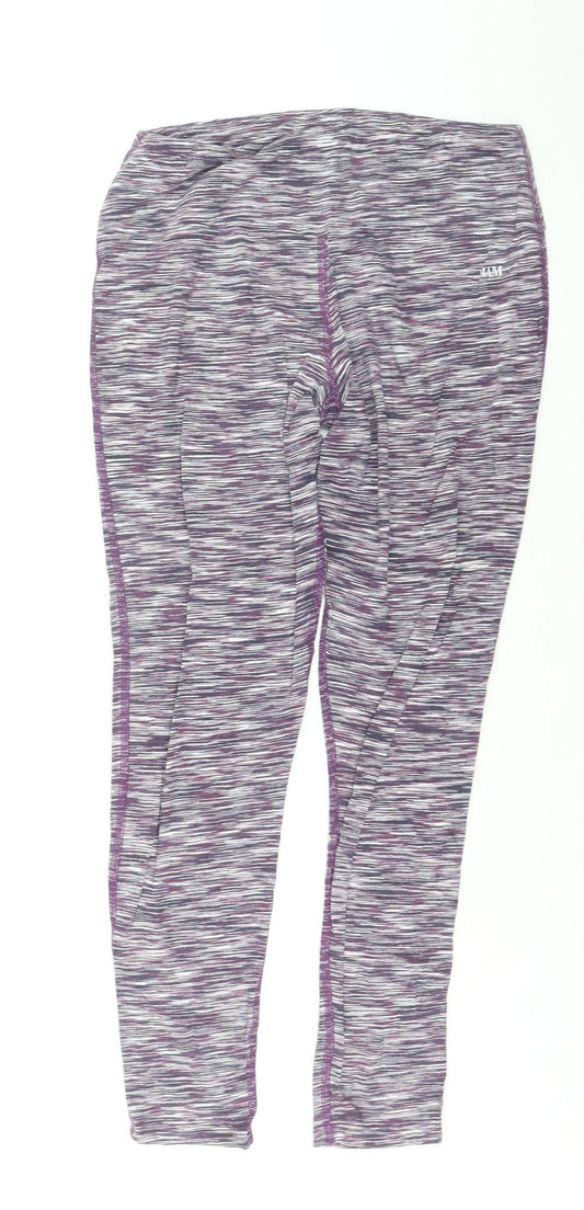 BAM Women's Purple Striped Yoga Leggings Size M Moisture Wicking Stretch