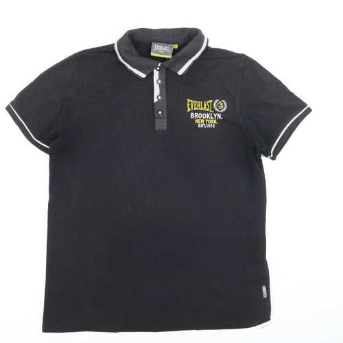 Everlast Men's Black Regular Fit Embroidered Polo Shirt Size M