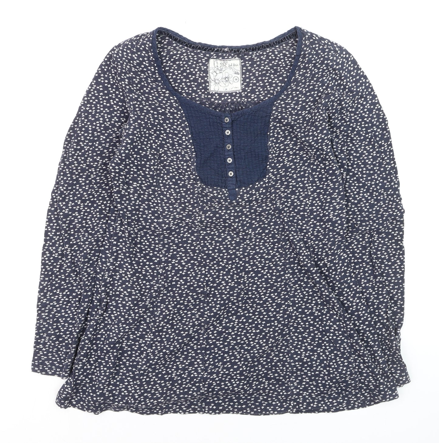 Fat Face Women's Blue Geometric Long Sleeve Cotton Tunic Blouse Size 14