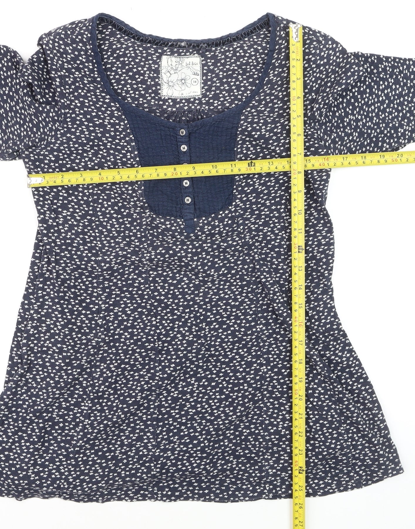 Fat Face Women's Blue Geometric Long Sleeve Cotton Tunic Blouse Size 14
