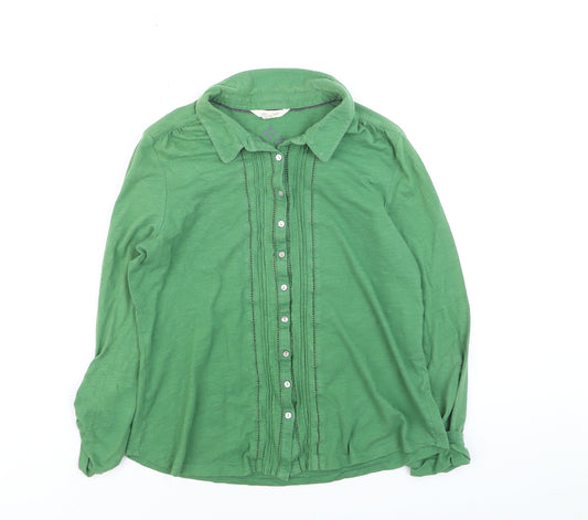 White Stuff Women's Green Cotton Button-Up Shirt UK 12