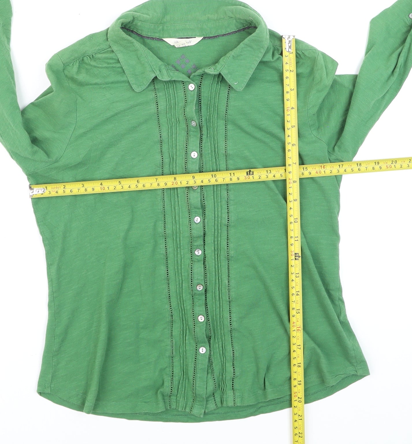 White Stuff Women's Green Cotton Button-Up Shirt UK 12