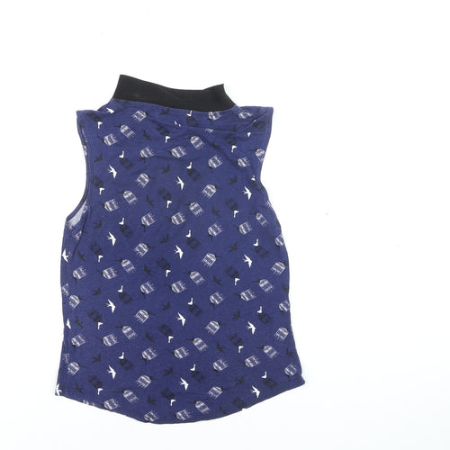 Oasis Women's Blue Bird Print Collared Sleeveless Blouse Size S